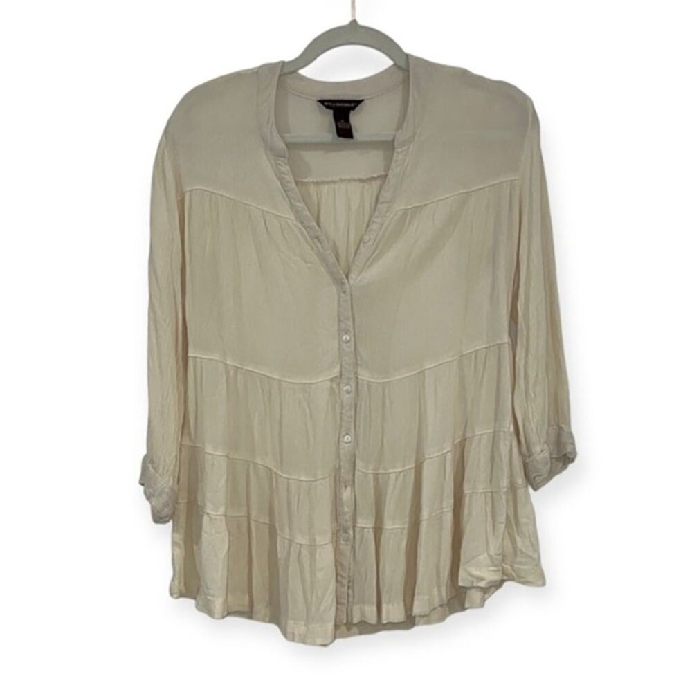 Bit  &  Bridle Women Ivory 3/4 Sleeve Bohemian Blouse Size M